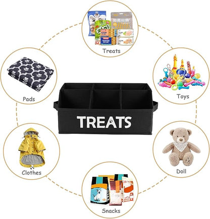 2-Pack Dog Storage Organizer, Collapsible Cat Treats Container with Dividers, Dog Treats Station - Black