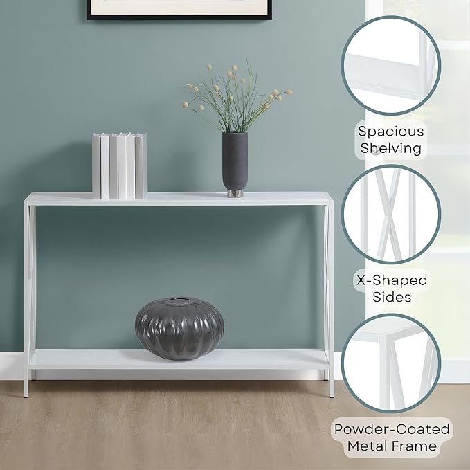 Convenience Concepts Tucson Console Table 47.25" - Modern Sofa Table with Storage Shelf, Entryway Hall Table for Living Room, White/White