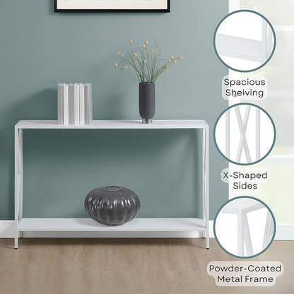 Convenience Concepts Tucson Console Table 47.25" - Modern Sofa Table with Storage Shelf, Entryway Hall Table for Living Room, White/White