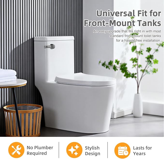 Hibbent Universal Metal Front Mount Toilet Handle Replacement Kit, Brass Toilet Flush Tank Lever with Stainless Steel Flapper Chains for Most Toilets, Gunmetal Gray
