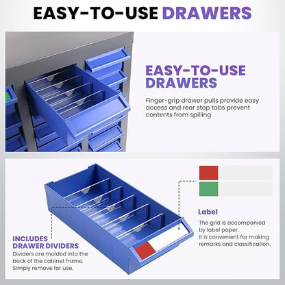 Heavy-Duty 100 Drawer Parts Cabinet, All-in-One Organizer with Acrylic Adjustable Shelves for Nuts, Bolts, Tools - The Ultimate Garage Workshop Storage Solution