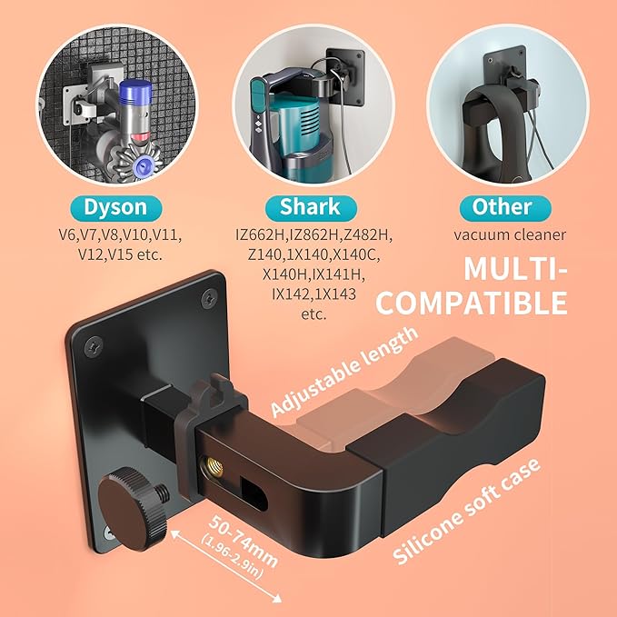Adjustable Vacuum Wall Mount for Shark Vacuum with Cable Clip Shark Cordless Vacuum Wall Mount Compatible for V7 V8 V10 V11 V12 Shark IX141 IZ562H IZ682H IZ361H IZ462H IZ163H IZ363HT IZ483H (Clip)