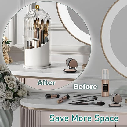 GAXmi Makeup Brush Holder with Lid Cosmetic Tools Organizer 360 Rotating Waterproof Dustproof Makeup Brushes Storage for Vanity, Grey
