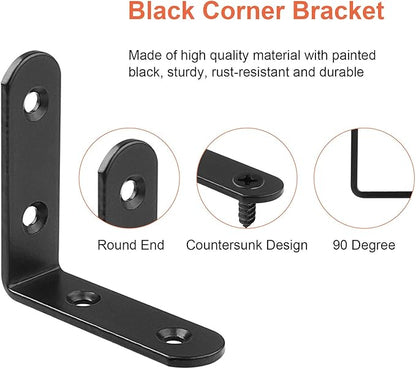 30 Pcs 2.5''x 2.5'' L Brackets Corner Bracket for Wood Small Black Corner Brace Joint Iron Right Angle Bracket Corner Fastener for Wood Furniture Bedframe Cabinet Drawer Chair, Thickness 3MM