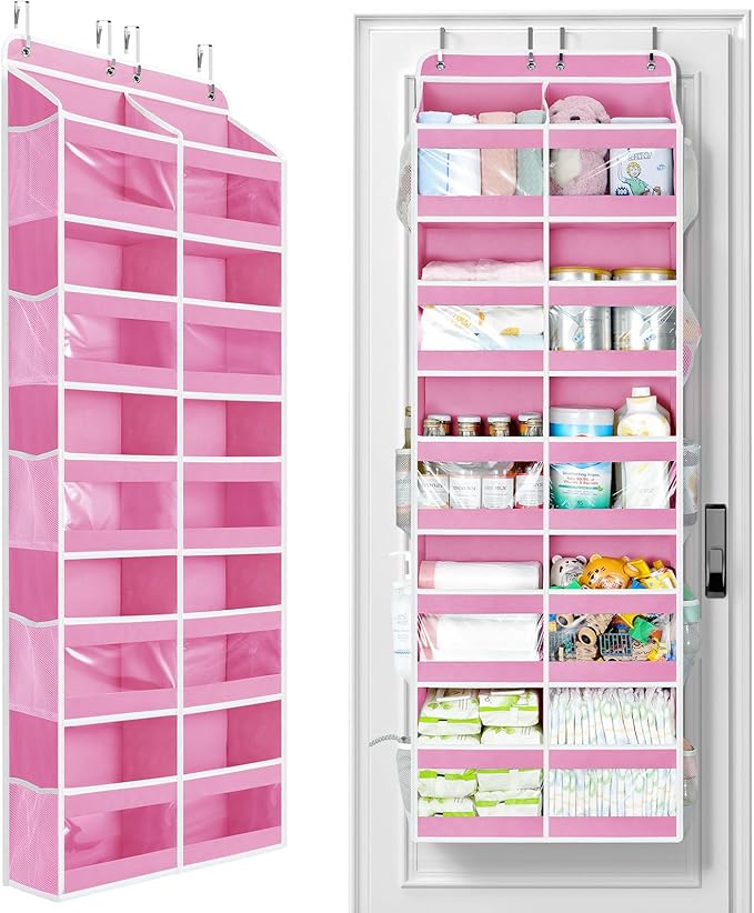Yecaye 5-Tier Over The Door Organizer Dual-Column, 80lbs Load Stuffed Animal Storage of 10 Compartments, Heavy Duty Door Organizer Hanging for Bedroom Closet Dorm Bathroom Pantry, Macaron Pink
