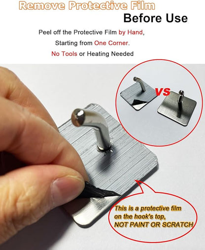 8 Pack Adhesive Wall Hooks, Self-Adhesive Hooks for Bathroom, Door Back Stick-On Towel Hooks, Hanging Coat Hat Key Washcloths Aprons Oven Mitts for Kitchen Shower Garage Home, Silver
