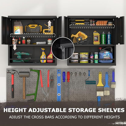 LUCYPAL Garage Storage Cabinet with Locking Doors and Adjustable Shelves,Black Metal Wall Cabinets for Garage,Steel Upper Storage Cabinet for Warehouse/Basement/Home Office