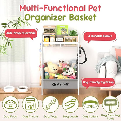 Medium Dog Toy basket, Toy Box for Dogs, Pet Toys Bin Dog Metal Wire Basket for Toys, Food Storage, Storage Organizer Chest Storage, Toy Box for Living Room Area (White)