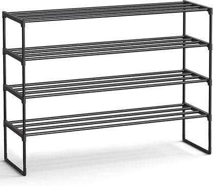 SONGMICS Shoe Rack, 4-Tier Shoe Organizer, Metal Storage Shelf, Upright or Upside Down, for 25-30 Pairs, Stackable, for Entryway, 11.8 x 46.1 x 28.4 Inches, Black ULSA034B01