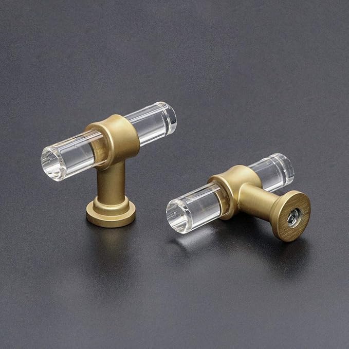 Goldenwarm 50 Pack Acrystal Cabinet Knobs Brushed Brass Drawer Knobs - LS9165GD Gold Crystal Clear Cabinet Handles Crystal Acrylic Dresser Pull Hardware