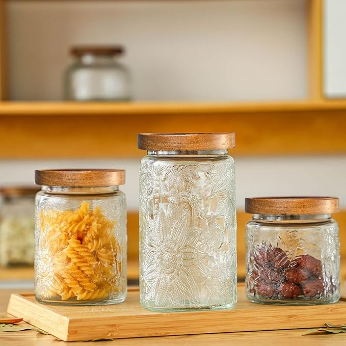 25oz Vintage Glass Jar With Lid, Glass Storage Containers, Airtight Kitchen Storage Containers For Sugar, Coffee, Tea, Spice, Flour, Candy Cookie, Pasta, Cereal, Cute Decorative Jars