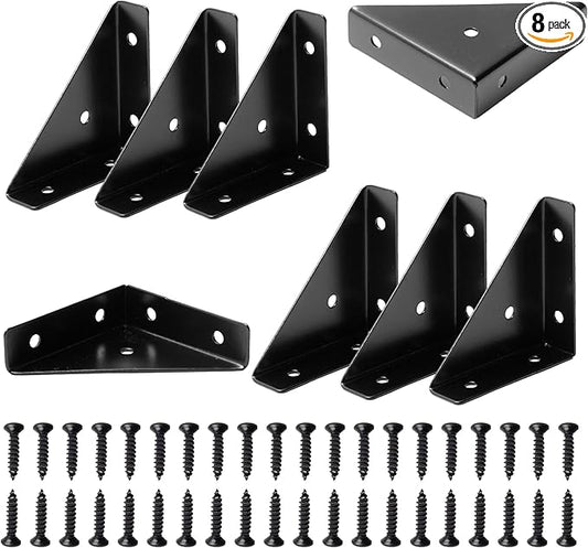 Black 8Pcs 66mm Triangle Shelf Brackets - Corner Desk Connectors for Wood, Metal, Cabinet