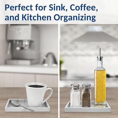 Countertop and Vanity Tray - 2 PC Small 7.7" Silicone Bathroom Trays, Kitchen Soap Tray, Dish Sponge Soap Holder Kitchen Sink Organizer Caddy, Bathroom Counter Trays for Lotion Dispenser