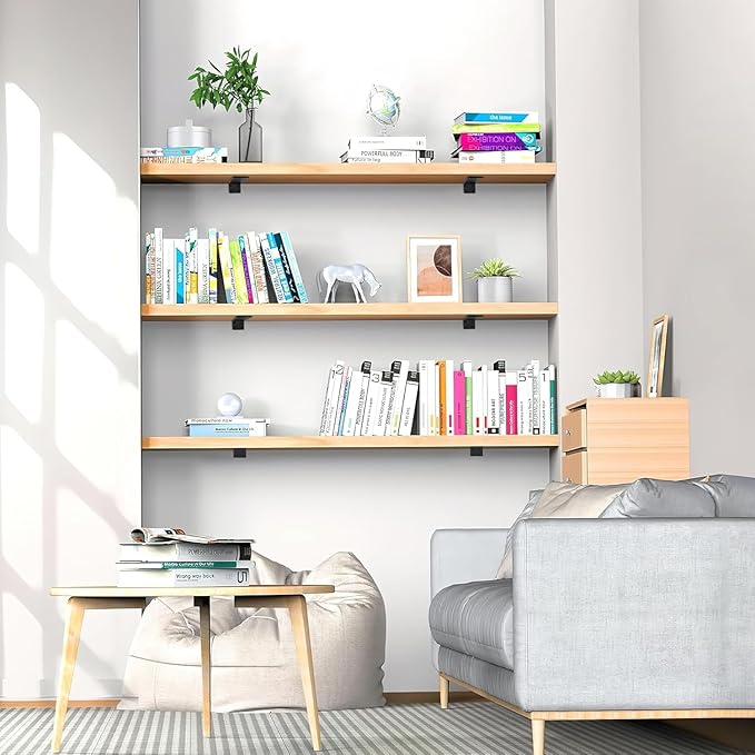 Floating Shelf Brackets 8 inch, Heavy Duty Wall Shelf Bracket 8 Pack for Shelves Support, Hidden Metal L Brackets with Mounting Hardware (1/5'' Thick)