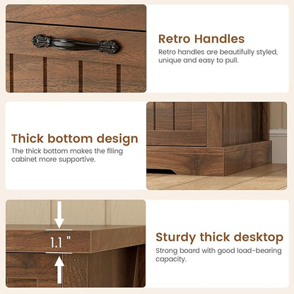 SEDETA 3 Drawer File Cabinet, Farmhouse Filing Cabinet for Home Office, Wood Office File Cabinets for Letter/Legal/A4 Size, Lateral File Cabinets with Printer Stand for Study Room, Living Room (Brown)