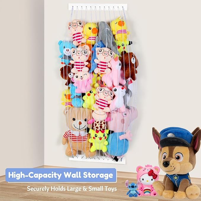 Stuffed Animal Storage Wood Soft Toy Storage for Kids Room，Wall Mount Door Hanging Stuffed Animal Toy Organizer Shelf for Nursery Play Room White -Patent