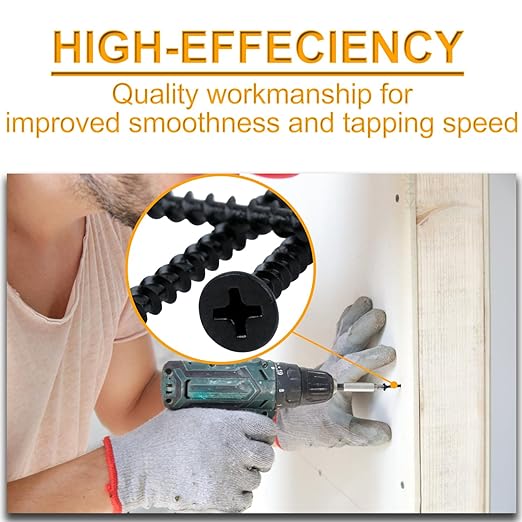 KURUI 220Pcs #6 * 1-1/4in Drywall Screws, Dry Wall Screws for Drywall Wood, Coarse Thread Sheetrock Screws - Black Bugle-Head Phillips Self Tapping Wood Screws