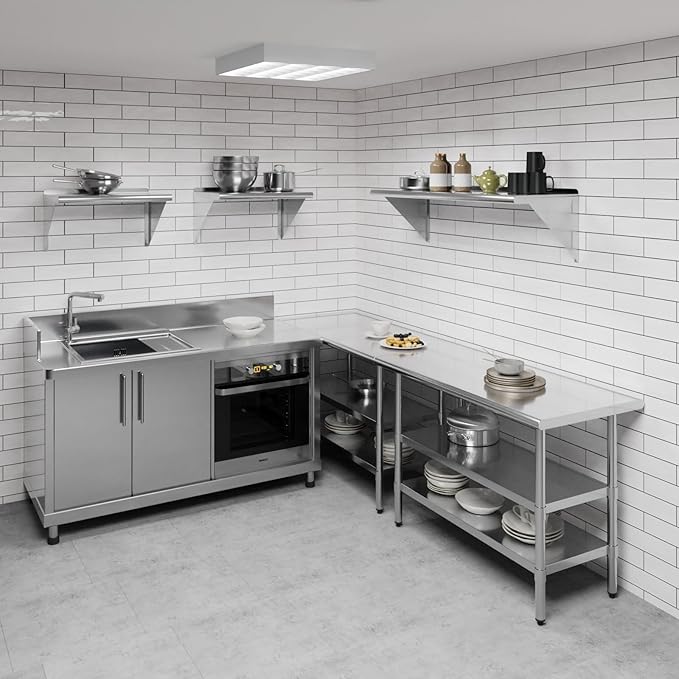 AmGood 16 in. x 48 in. Stainless Steel Wall Shelf | NSF | Metal Shelving | Garage, Laundry, Storage, Utility Room | Restaurant, Commercial Kitchen