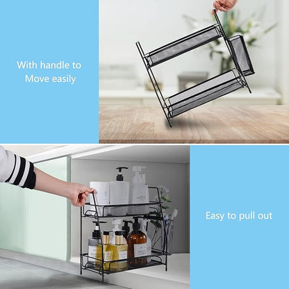 LEMIKKLE Countertop Organizer for Bathroom Counter, The Organizer for Bedroom, Spice Rack Organizer for Kitchen Counter Shelf with Small Basket(Black)
