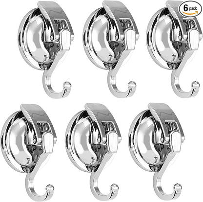 Wreath Hanger, 6 Pack, Silver-Plated Polished Suction Hooks for Window Glass Kitchen Bathroom, Reusable Without Punching for Towel Loofah Robe Coat Wreath Decor, ABS Plastic