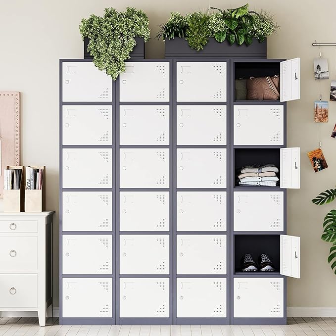 Letaya Metal Lockers for Employees,71" Steel Storage Cabinet with 6 Door Lockable for Office Staff,Home,Gym,School (Grey White)