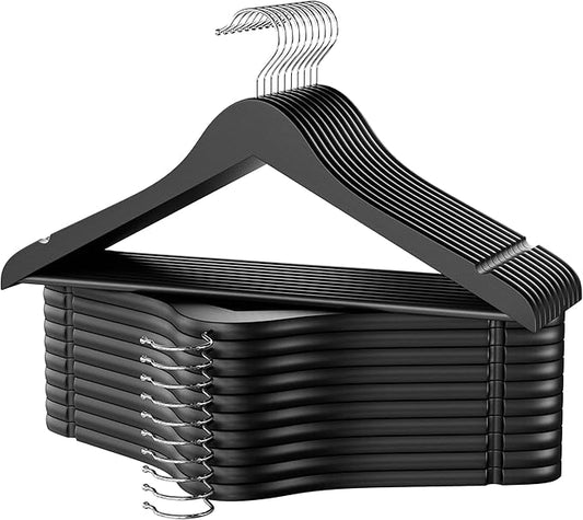 StorageWorks Black Wooden Hangers 20 Pack, Heavy Duty Wood Hangers for Closet, Clothes Hangers for Coats, Shirts, Pants, Suits