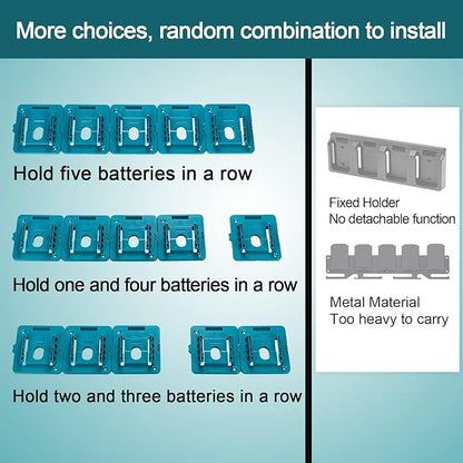 Battery Mount Holder Work for Makita 18V Batteries, Wall Mounts Hanger Fit for BL1860 BL1850 BL1840 BL1830, Organize Garage/Workshop/Work Truck(10 Pack,w/20 Screws, No Battery)