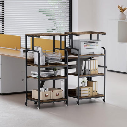 Extra Large Printer Stand with Wheels, 4-Tier Tall Printer Table, Printer and Shredder Stand with Storage Shelf for Home Office (Rustic Brown)