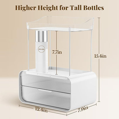 Delamu Bathroom Counter Organizer 2-Drawers 2-Tier Acrylic Makeup Organizer for Vanity Countertop, Skincare Perfume Storage, Easy Assembly, Ideal for Women, Bath Linen Sets, Clear