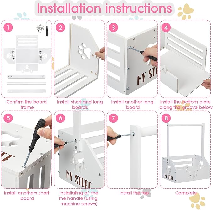 Chunful Dog Closet Wooden Pet Wardrobe Closet Dog Toy Storage Bin with Handle Pet Clothes Rack for Cat Organization and Storage Accessories, 19" x 13" x 9" (White)