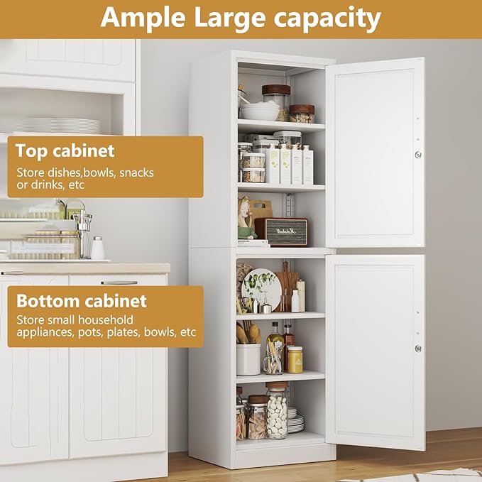 Metal Storage Cabinet with Lock 2 Doors and Shelves, Steel File Cabinets, Kitchen Pantry Cabinet Locker Organizer - 67" Tall Locker Storage Cabinets for Kitchen,Bathroom,Bedroom,Office