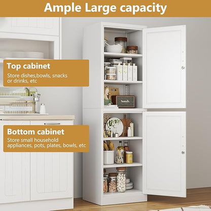 Metal Storage Cabinet with Lock 2 Doors and Shelves, Steel File Cabinets, Kitchen Pantry Cabinet Locker Organizer - 67" Tall Locker Storage Cabinets for Kitchen,Bathroom,Bedroom,Office