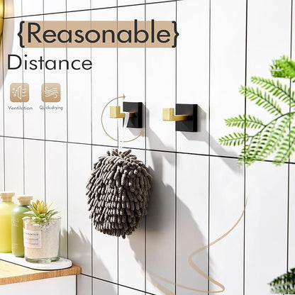 KOKOSIRI Robe Hooks for Bathrooms Towel Hooks Coat Hook Kitchen Garage Heavy Duty Wall Mounted Stainless Steel Brushed Gold and Matte Black, 2 Pack B1010GDK-P2
