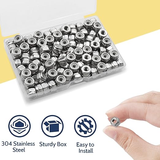 190 Pack 6#32 Nylon Insert Lock Nuts,304 (A2-70) Stainless Steel Locknuts,Standard Inch Thread Nylock Nuts