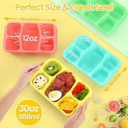 Bento Boxes Adult Lunch Containers 4 Pack, 5 Compartment Reusable Lunchable Containers for Kids, Stackable Snack Box With XXL Space for Sandwiches,Meal Prep for School