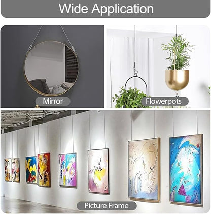 Adjustable Picture Hanging Wire, Upgrade Mirror Frame Hanging Kit, 6.6FT Heavy Duty Stainless Steel Wire Rope, Supports Up to 100lbs (Silver, 4PC-6.6FT)