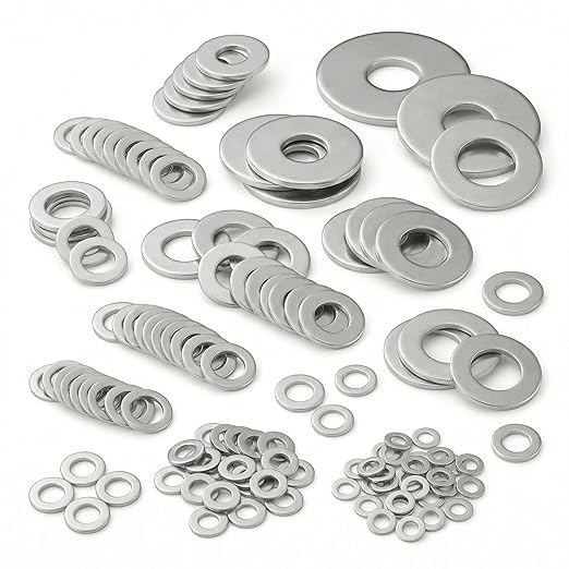Stainless Steel Flat Washers Assortment, 18-8 (304) Stainless Steel Metric Washers, 547-Piece Set (M3, M4, M5, M6, M8, M10, M12) with Plastic Storage Case