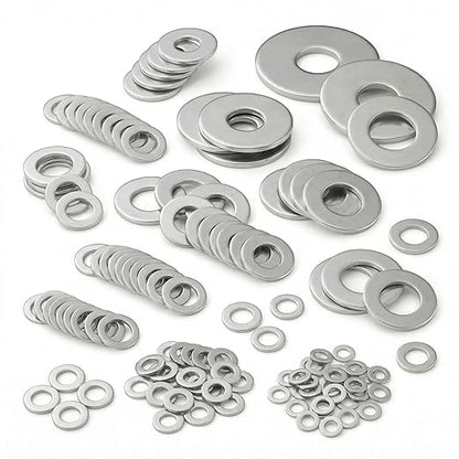 Stainless Steel Flat Washers Assortment, 18-8 (304) Stainless Steel Metric Washers, 547-Piece Set (M3, M4, M5, M6, M8, M10, M12) with Plastic Storage Case