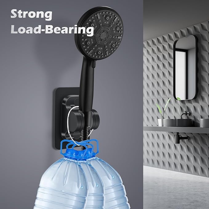 Shower Head Holder Replacement - Strong Adhesive Adjustable Handheld Shower Wand Holder Wall Mount Shower Bracket,No Drilling and Waterproof Shower Hose Holder for Shower Bathroom (Black)