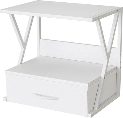 aboxoo Printer Stand for Desk with Storage Drawer, 2 Tier Desktop Or UnderDesk Shelf, Multi-Purpose Desk Organizer for Home Office, fit Fax Machine/3D Printer/Scanner, White