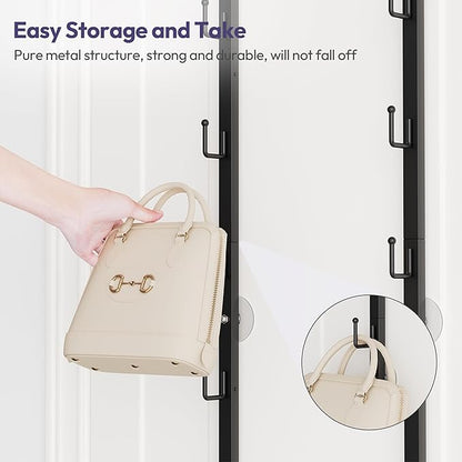 SWTYMIKI Over The Door Purse Organizer - 2 Packs Wall Mounted Purse Rack with 8 Hooks Design, Hanging Handbag Organizer Storage Holds up to 16 Bags, Bag Rack for Closet, Door (Black)