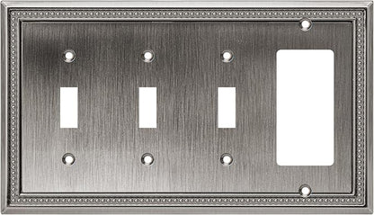 Henne Bery Sunken Pearls Heavy Duty Decorative Wall Plate Switch Plate Outlet Cover (Triple Toggle/Single Decorator, Heirloom Silver)