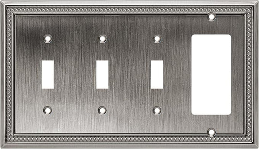 Henne Bery Sunken Pearls Heavy Duty Decorative Wall Plate Switch Plate Outlet Cover (Triple Toggle/Single Decorator, Heirloom Silver)