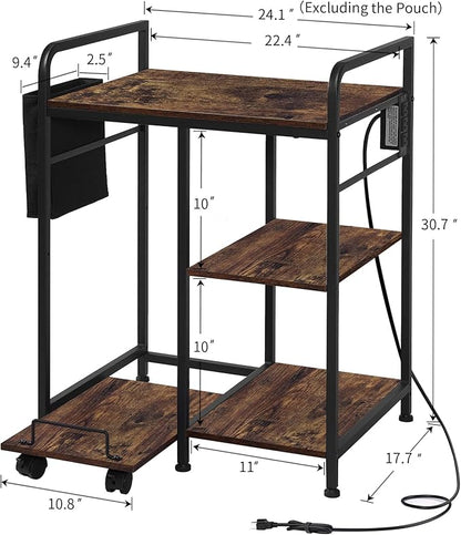 Home Printer Stand with Charging Station, 24x18 Inches Stands for Large Printer, Printer Shredder Stand with Storage for Home Office, Table for Fax Machine/PC Tower (Rustic Brown)