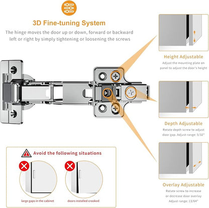Chibery 2 Pack 165 Degree Frameless Lazy Susan Hinge, Clip ON Plate for Easy Installation, Soft Close Multi-Pivot Concealed Hardware for Corner Kitchen Cabinet, Cupboard Folded, Folden Door, Closets