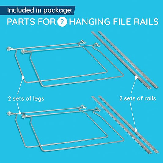 Blue Summit Hanging File Bars For File Cabinet, Letter Size, 13x17.5, Metal Files Holder Bars on Desktop, File Drawer Organizer Insert, Filing Cabinet Organizer Insert, Set of 2
