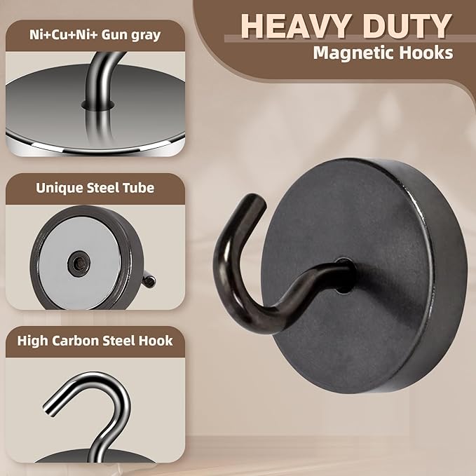 Neosmuk Magnetic Hooks, Cruise Ship Essentials, 100lb+ Heavy Duty Magnetic Hooks for Cruise Cabins, Refrigerator, Grill, Hanging, and Travel | Extra Strong Must-Haves Magnet Hook,Gunmetal, 5 Pack