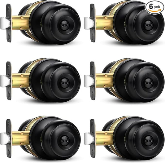 Sopoby Privacy Door Knob, 6 Pack Matte Black Round Keyless Doorknobs Interior/Exterior Lockset, Privacy Locking Door Knobs for Bedroom/Bathroom, Black Modern Design Door Hardware