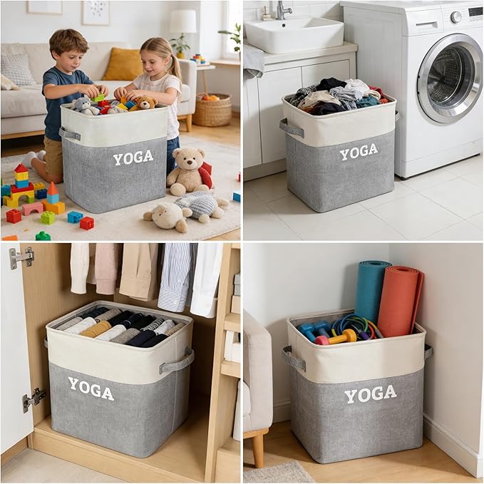 Lukeline Yoga Mat Holder Storage Basket, Home Gym Storage Organizer Yoga Exercise Equipment Storage, Yoga Basket Foam Roller Workout Equipment Storage for Home Exercise and Fitness Gear