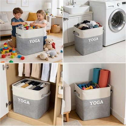 Lukeline Yoga Mat Holder Storage Basket, Home Gym Storage Organizer Yoga Exercise Equipment Storage, Yoga Basket Foam Roller Workout Equipment Storage for Home Exercise and Fitness Gear